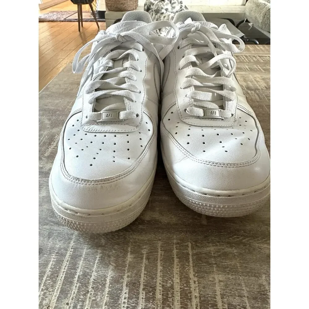 Nike Air Force 1 Men's Sneakers 13 Low Top Leather Lace Up Athletic All White